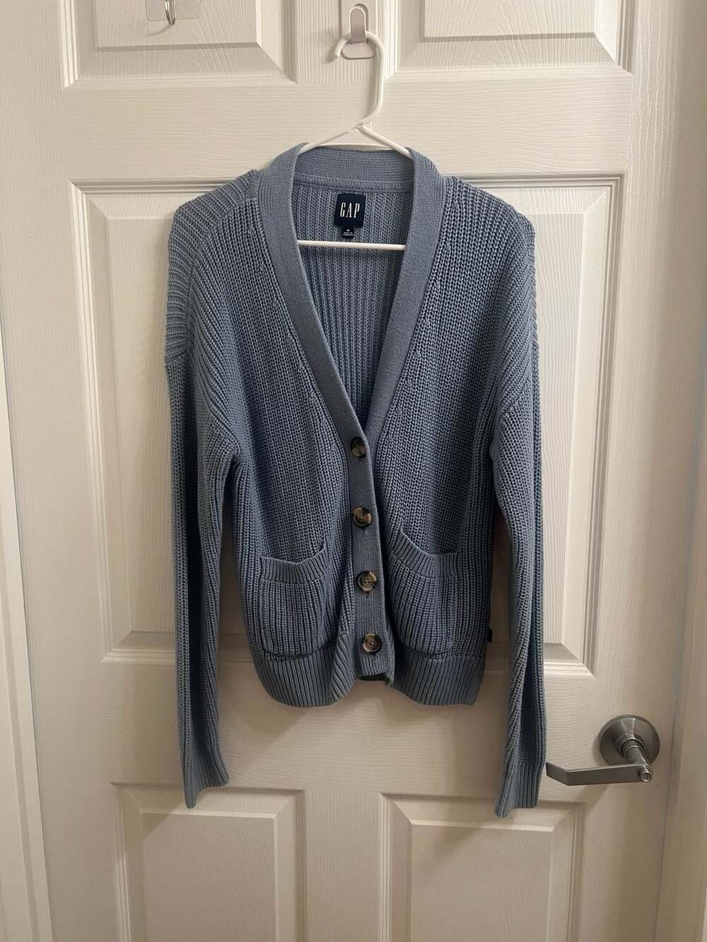 Gap Chunky Knit Cardigan Size M Blue V-Neck Sweater Eclectic Grandpa